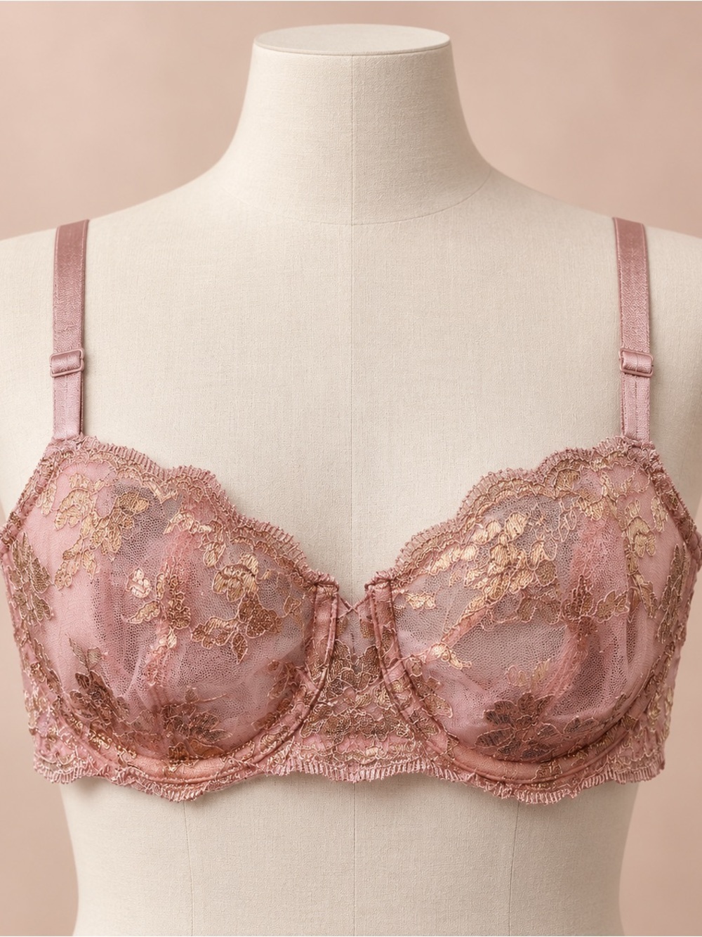 Victoria’s Secret Dream Angels Metallic Lace Bra 34B Dusty Rose